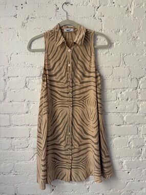 EQUIPMENT Femme 100% Silk Zebra-Stripe Shirt Dress in Peach, Beige and Tan